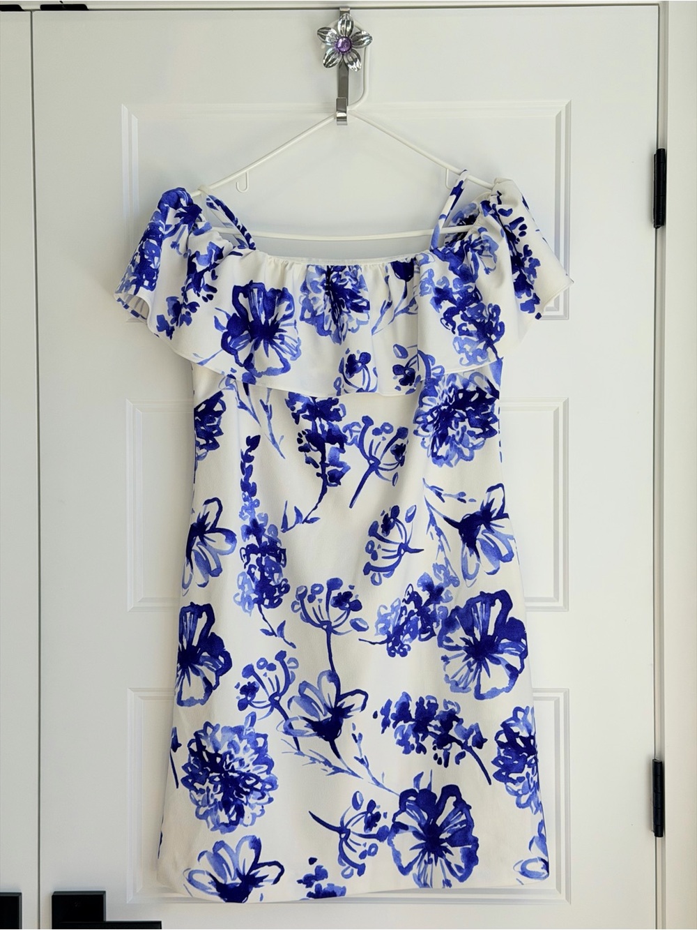 Ralph Lauren White Mini Dress with Blue Floral Print